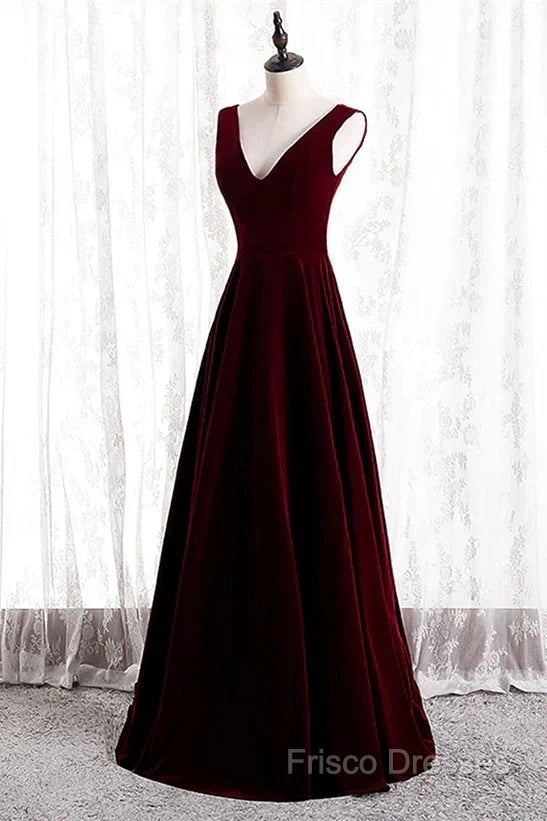 A-Line Velvet V-Neckline Sleeveless Long Party Dress Formal Prom Dress Bridesmaid Dress