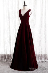 A-Line Velvet V-Neckline Sleeveless Long Party Dress Prom Dresses Bridesmaid Dress