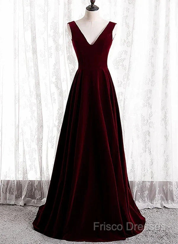 A-Line Velvet V-Neckline Sleeveless Long Party Dress Formal Prom Dress Bridesmaid Dress
