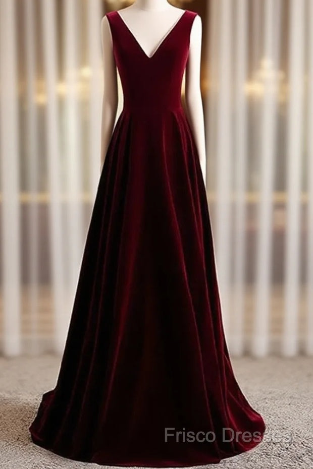 A-Line Velvet V-Neckline Sleeveless Long Party Dress Formal Prom Dress Bridesmaid Dress Main image