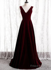 A-Line Velvet V-Neckline Sleeveless Long Party Dress Prom Dresses Bridesmaid Dress