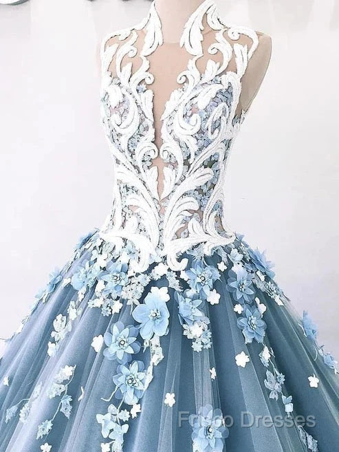 A-Line Vintage Backless Wedding Dress Tulle High Neck