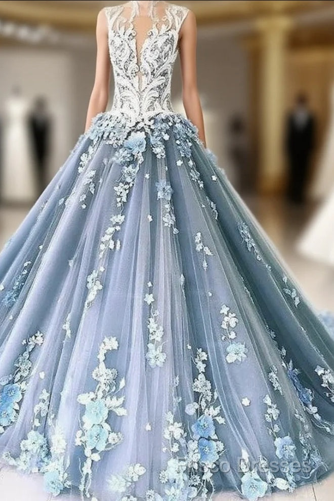 A-Line Vintage Backless Wedding Dress Tulle High Neck Main image