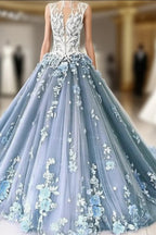 A-Line Vintage Backless Wedding Dress Tulle High Neck