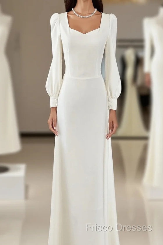 A-Line Vintage White Wedding Dress Elegance Gown Minimal Long Sleeve Style Bride Dress Main image