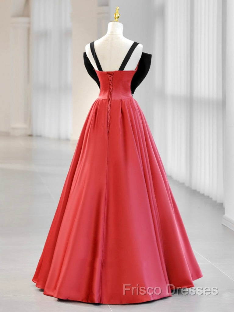 A-Line Watermelon Red Satin Long Formal Prom Dress, Long Formal Dress Secondary image