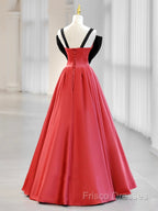 A-Line Watermelon Red Satin Long Formal Prom Dress, Long Formal Dress