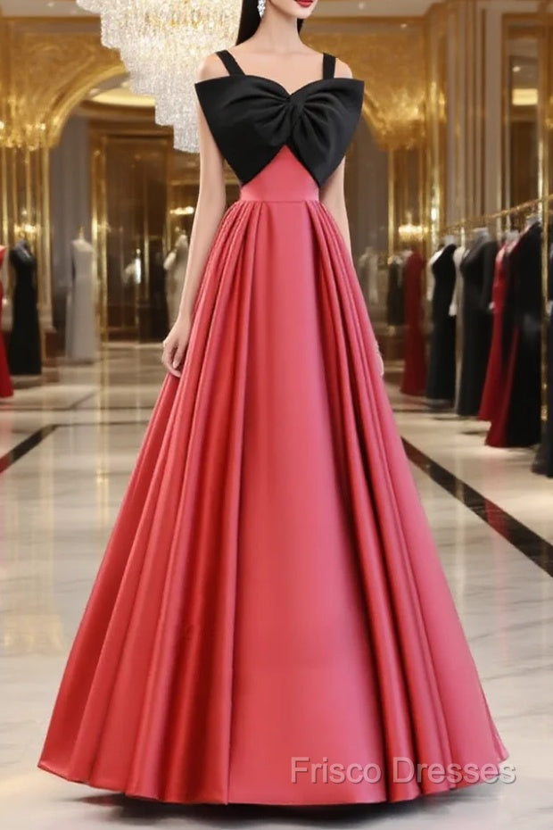 A-Line Watermelon Red Satin Long Formal Prom Dress, Long Formal Dress