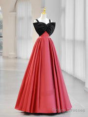 A-Line Watermelon Red Satin Long Prom Dress, Long Formal Dress