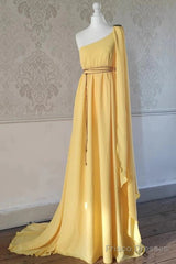 A-Line Wedding Guest Dresses Elegant Dress Evening Party Court Train Sleeveless One Shoulder Chiffon With Strappy