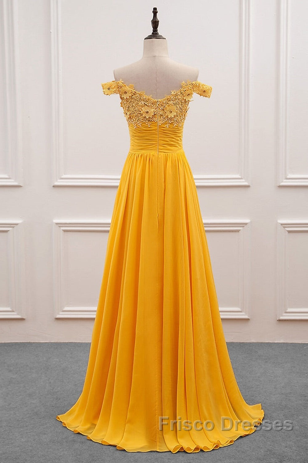 A-Line Wedding Guest Dress Floral Dress Formal Prom Wedding Party Sweep / Brush Train Sleeveless Off Shoulder Chiffon With Appliques