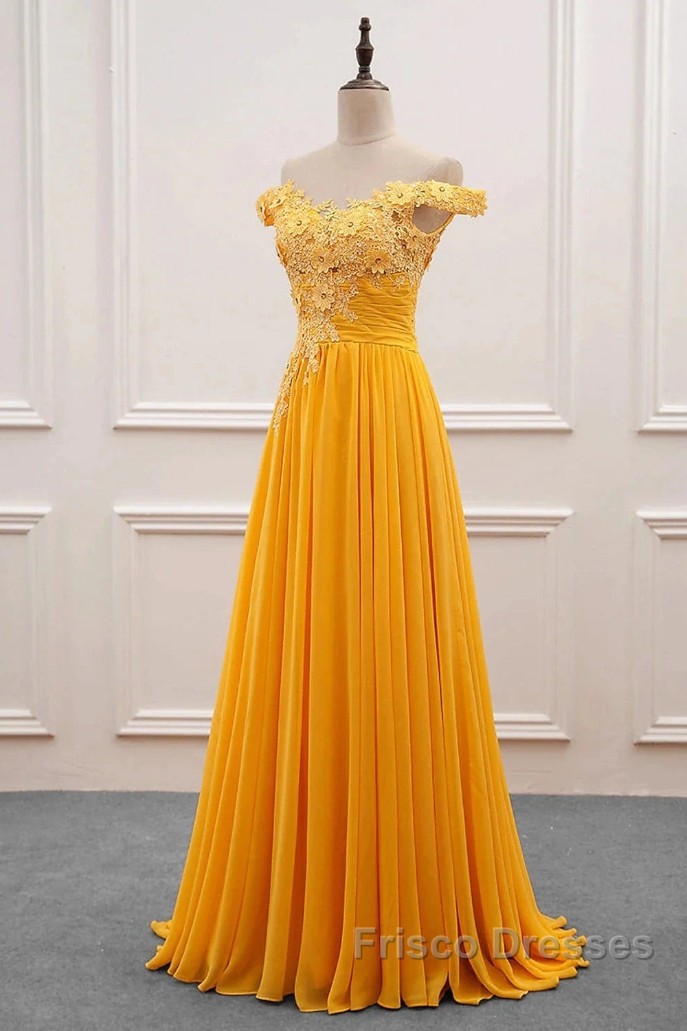 A-Line Wedding Guest Dress Floral Dress Formal Prom Wedding Party Sweep / Brush Train Sleeveless Off Shoulder Chiffon With Appliques