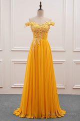 A-Line Wedding Guest Dresses Floral Dress Prom Wedding Party Sweep / Brush Train Sleeveless Off Shoulder Chiffon With Appliques