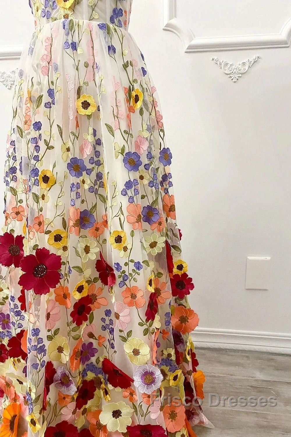 A-Line Wedding Guest Dress Floral Dress Wedding Guest Floor Length Sleeveless Illusion Neck Wednesday Addams Family Cotton Backless With Embroidery Appliques