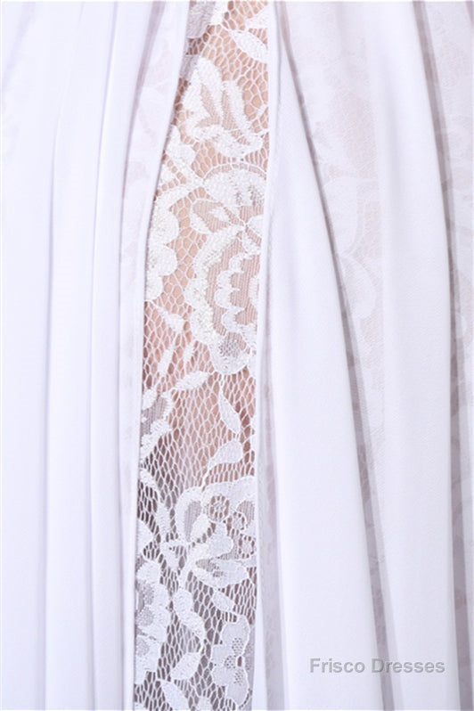 A-line White Evening Dresses Straps Chiffon Long Formal Dresses