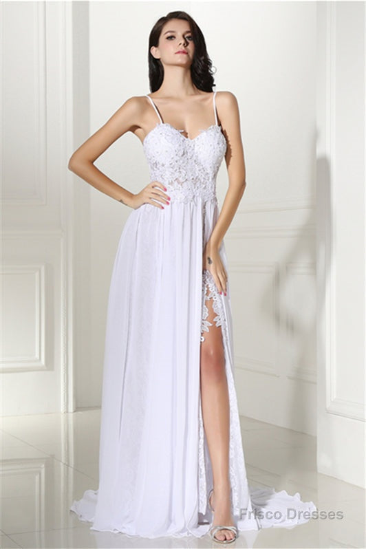 A-line White Evening Dresses Straps Chiffon Long Formal Dresses Secondary image