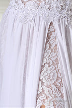 A-line White Evening Dresses Straps Chiffon Long Formal Dresses