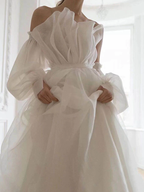 A Line White Long Organza Prom Dress Formal Dresses