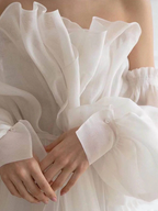 A Line White Long Organza Prom Dress Formal Dresses