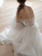 A Line White Long Organza Prom Dress Formal Dresses