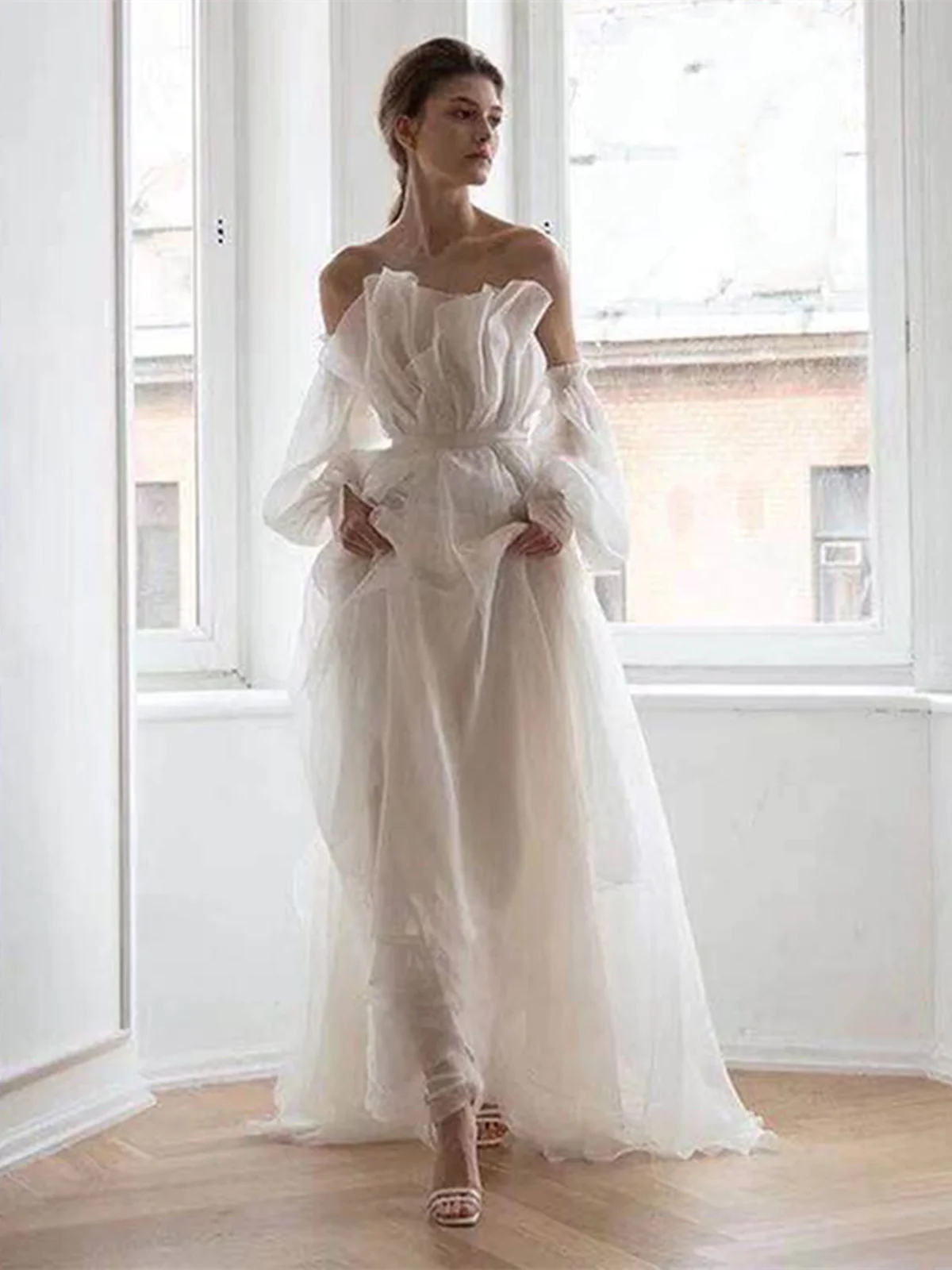 A Line White Long Organza Prom Dress Formal Dresses Main image