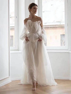 A Line White Long Organza Prom Dress Formal Dresses