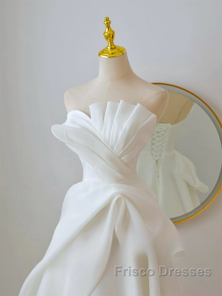 A-Line White Organza Long Formal Prom Dress, White Long Formal Dress Secondary image