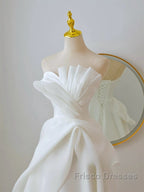 A-Line White Organza Long Formal Prom Dress, White Long Formal Dress