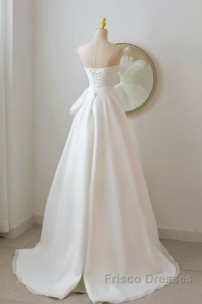 A-Line White Organza Long Formal Prom Dress, White Long Formal Dress