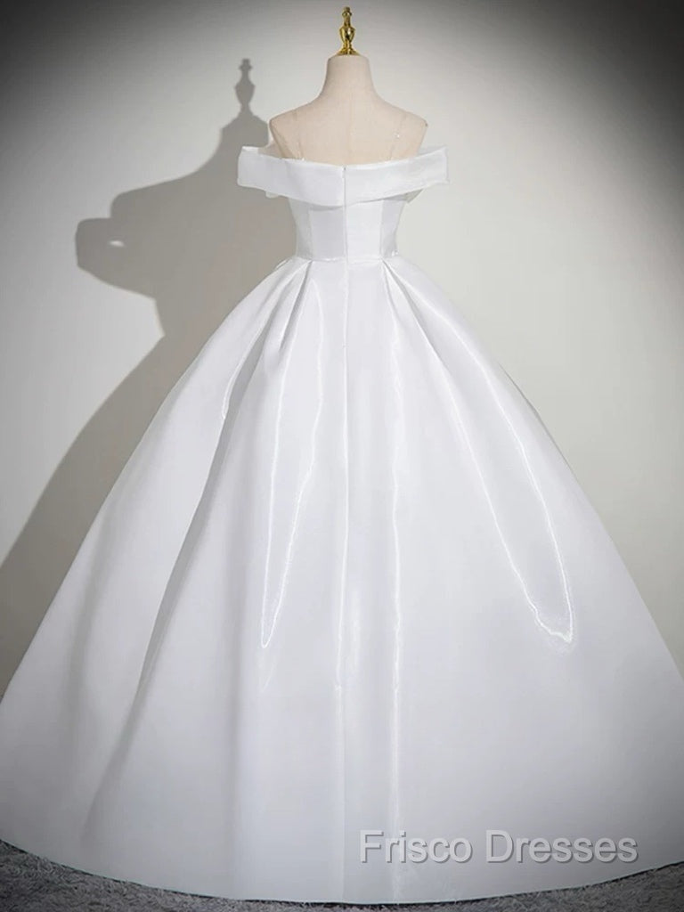 A-Line White Satin Long Formal Prom Dress, White Long Formal Dress