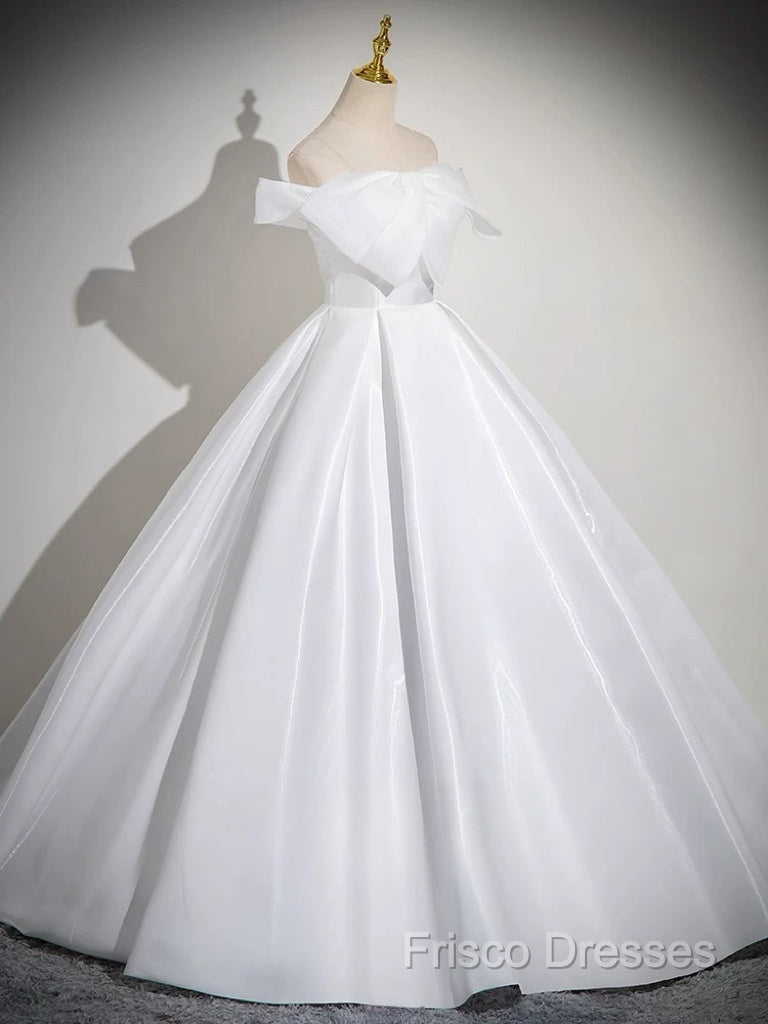 A-Line White Satin Long Formal Prom Dress, White Long Formal Dress