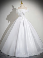 A-Line White Satin Long Formal Prom Dress, White Long Formal Dress