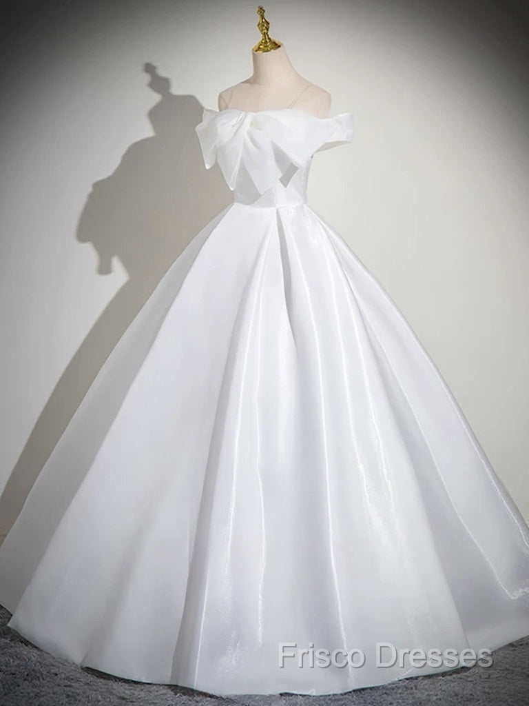 A-Line White Satin Long Formal Prom Dress, White Long Formal Dress