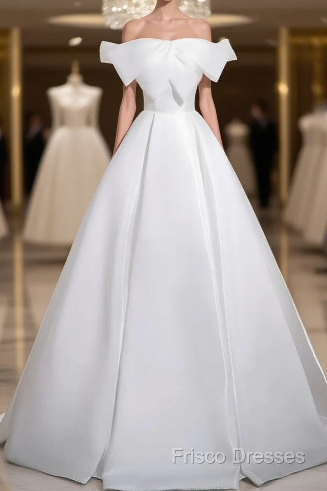 A-Line White Satin Long Formal Prom Dress, White Long Formal Dress Main image