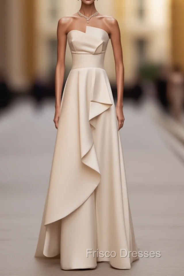 A-Line White Satin Strapless Wedding Dress Main image