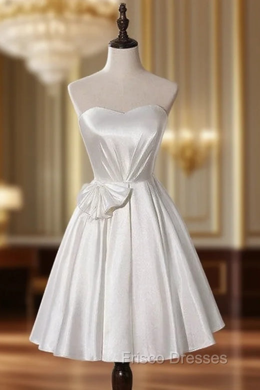 A-Line White Satin Sweetheart Pleats Homecoming Dress
