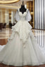 A-Line White Tulle Short Sleeve Sweetheart Appliques Wedding Dress