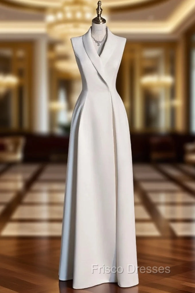 A-Line White V-neck Sleeveless Formal Prom Dress Main image