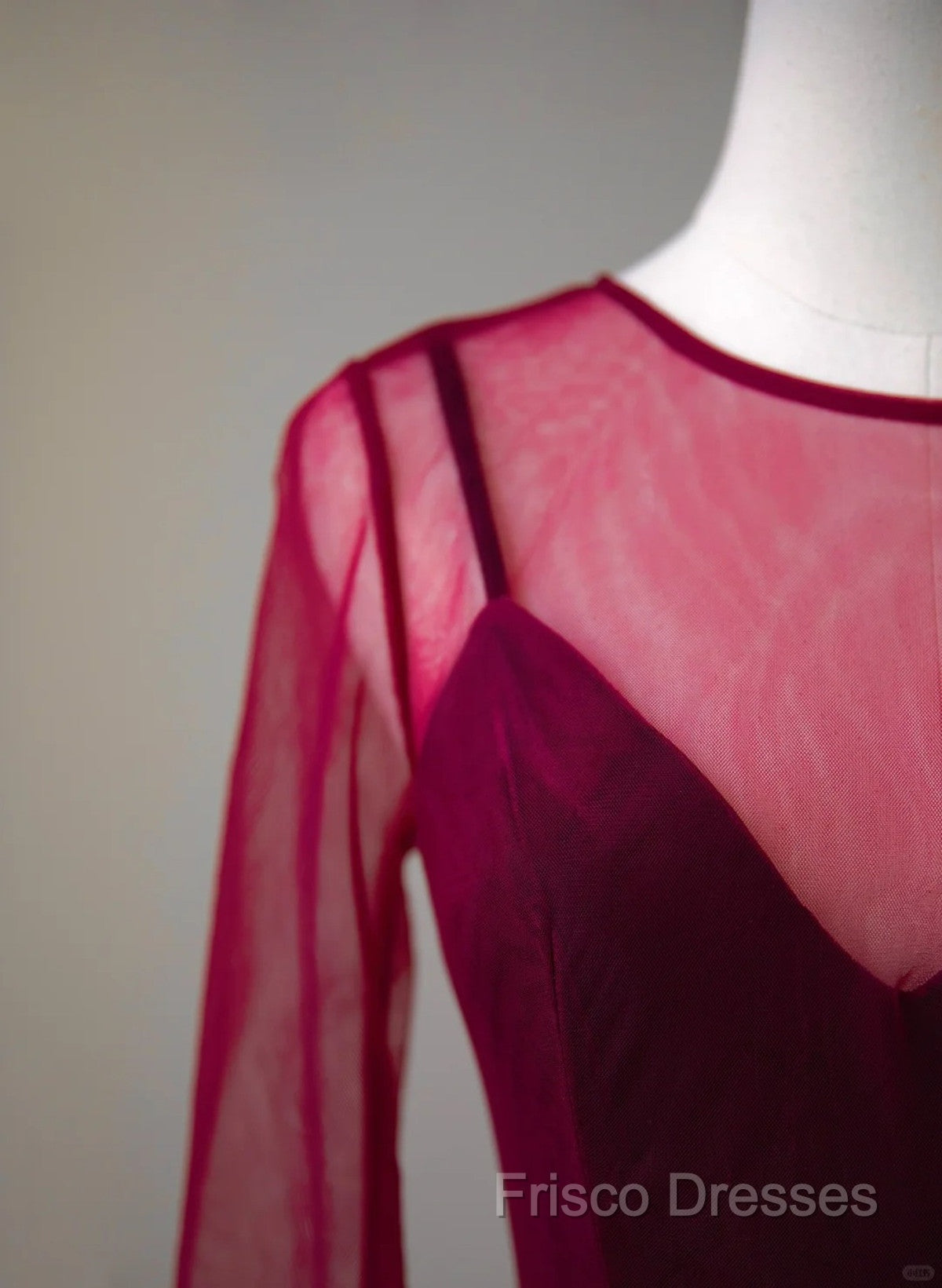 A-Line Wine Red Velvet And Tulle Long Party Dress, Wine Red Formal Dress Formal Prom Dress