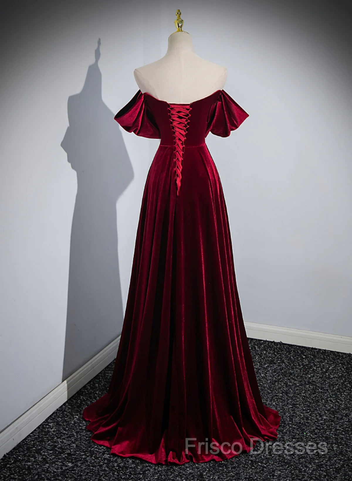 A-Line Wine Red Velvet Sweetheart Wedding Party Dress, Wine Red Velvet Formal Prom Dress