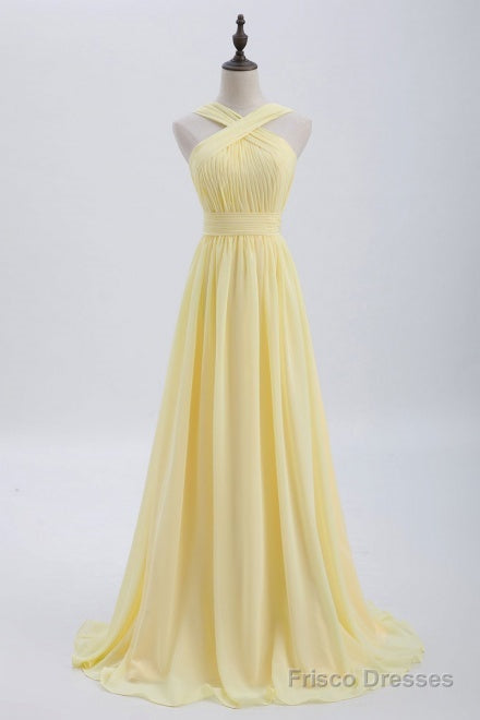 A-Line Yellow Chiffon Long Bridesmaid Dress Main image