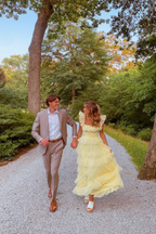 Yellow Fashion Square Neck A-Line Multi-Layered Long Tulle Ball Gown Evening Dress