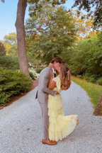 Yellow Fashion Square Neck A-Line Multi-Layered Long Tulle Ball Gown Evening Dress