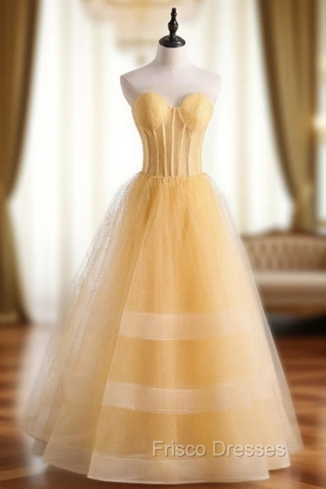 A-Line Yellow Tulle Sweetheart Formal Prom Dress Main image
