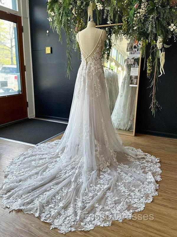 A-Lineprincess Lace Applique V-Neck Sleeveless And Floor Length Wedding Dress Secondary image