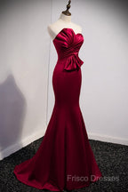 A Noble And Minimalist Wine Red Sleeveless Off Shoulder Ball Dress With Wine Red Strapless Backless Straps And Ground Length Fishtail Formal Dress