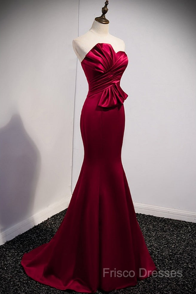 A Noble And Minimalist Wine Red Sleeveless Off Shoulder Ball Dress With Wine Red Strapless Backless Straps And Ground Length Fishtail Formal Dress