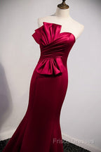 A Noble And Minimalist Wine Red Sleeveless Off Shoulder Ball Dress With Wine Red Strapless Backless Straps And Ground Length Fishtail Formal Dress