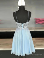 A-Shaped Princess Chiffon Sticker Fine Shoulder Strap Sleeveless Short Homecoming Dress
