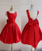 Cute A Line Satin Short Formal Prom Dress, With Bow Evenig Dress